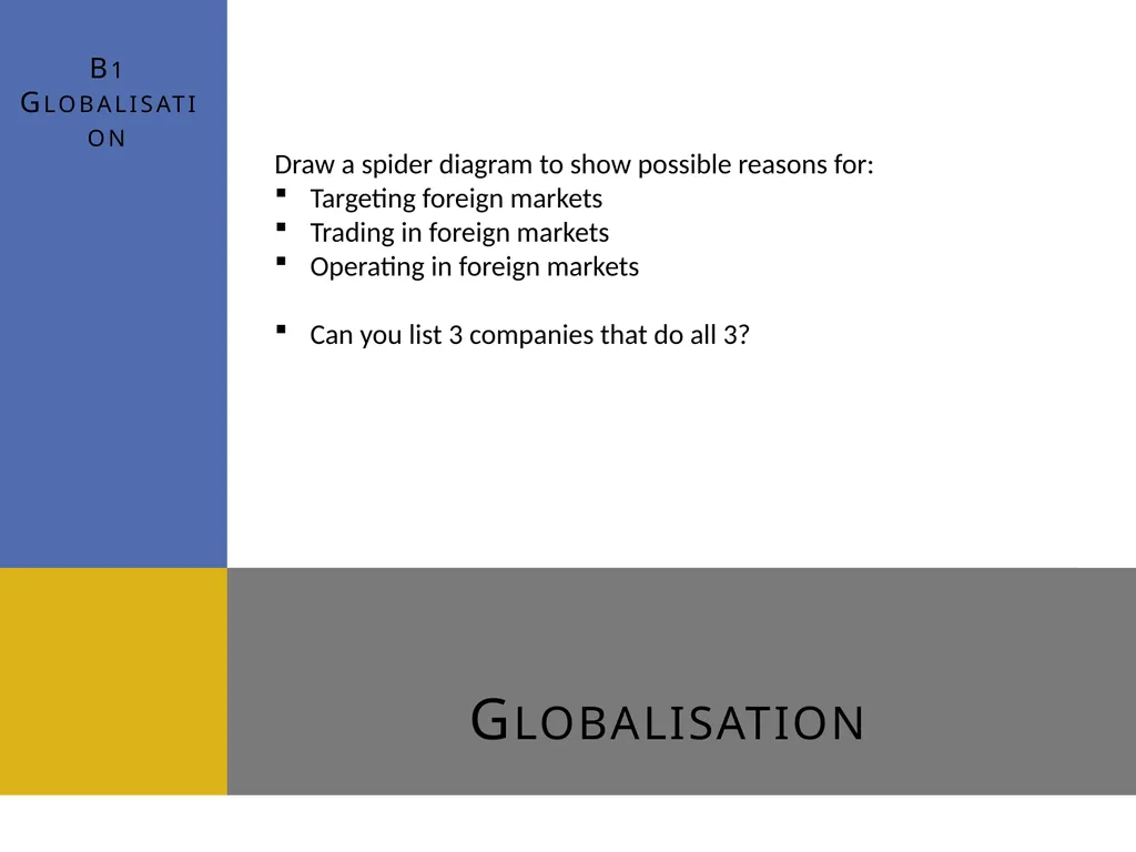 Globalisation B1 Globalisation Draw a spider - slide 1 of 13