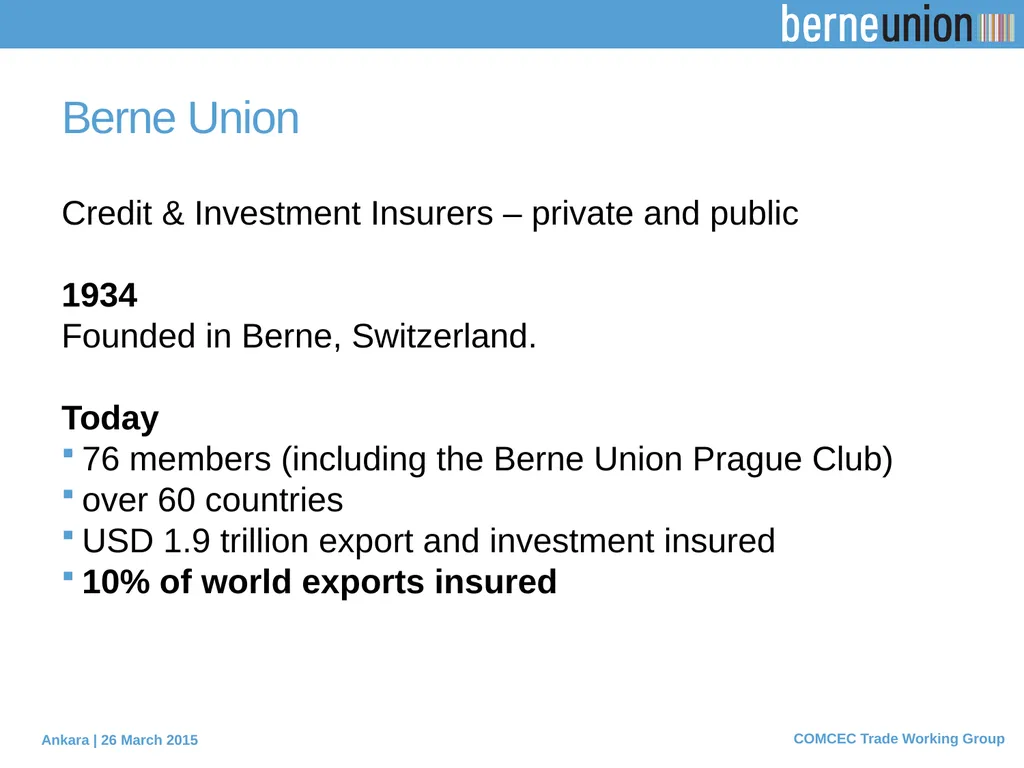 PROTECTING EXPORTERS The role of Berne Union - slide 3 of 19
