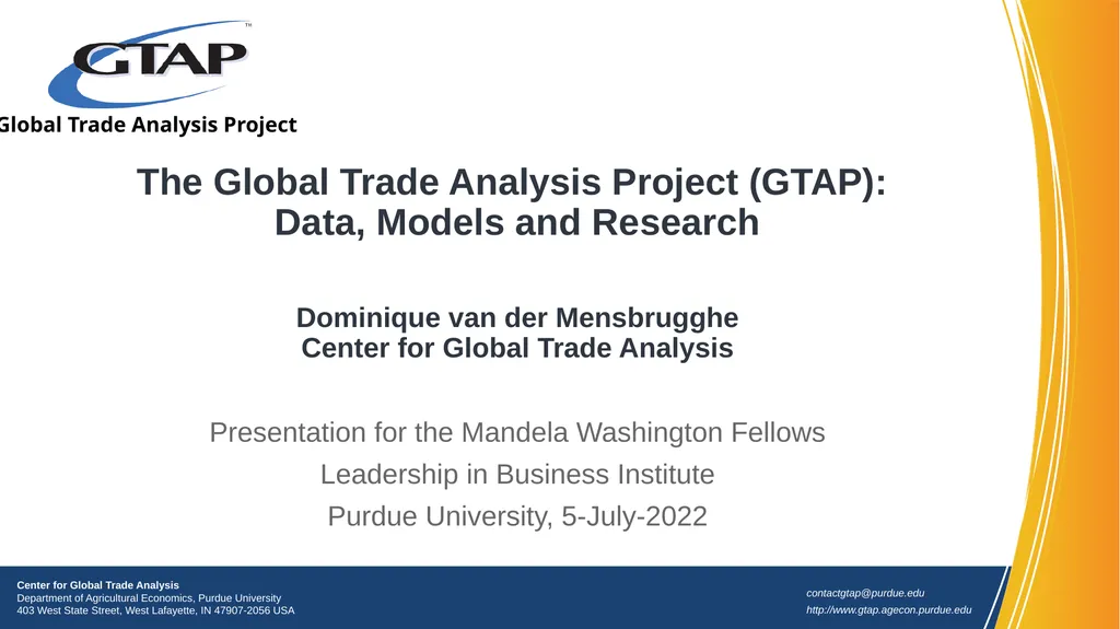 The Global Trade Analysis Project (GTAP): Data, - slide 1 of 22