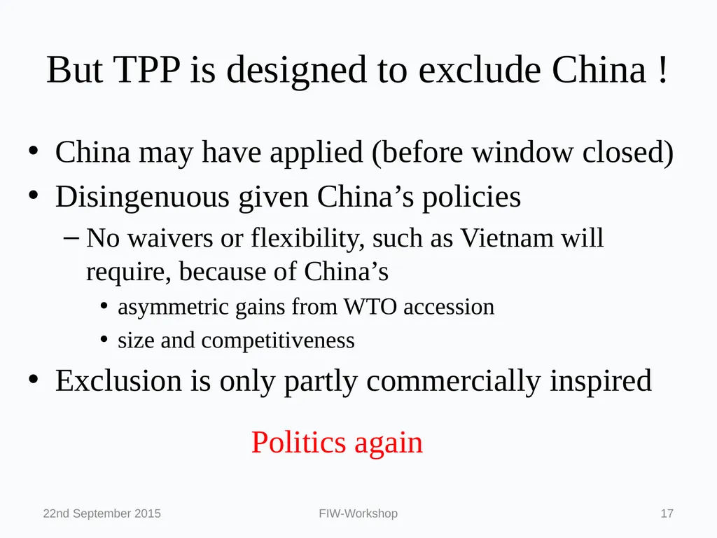 Regionalism and the WTO: Political Economy on a - slide 17 of 24