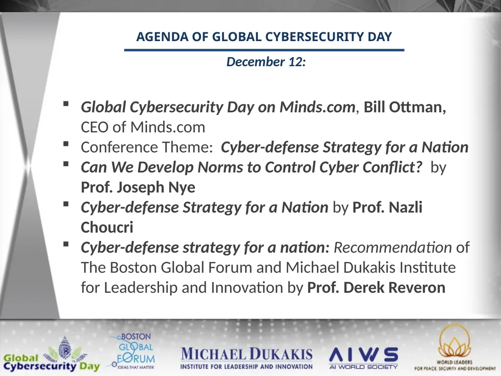 AGENDA OF GLOBAL CYBERSECURITY DAY December 12: - slide 2 of 12