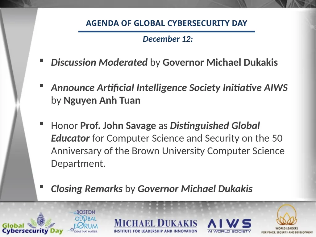 AGENDA OF GLOBAL CYBERSECURITY DAY December 12: - slide 4 of 12