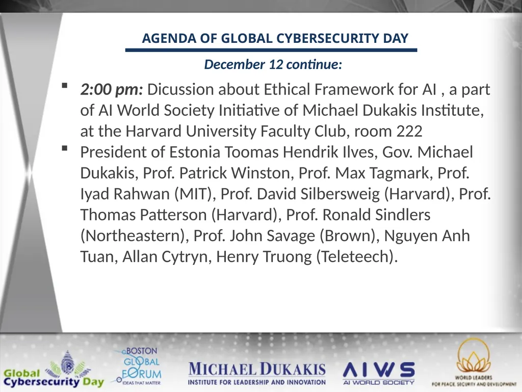 AGENDA OF GLOBAL CYBERSECURITY DAY December 12: - slide 5 of 12