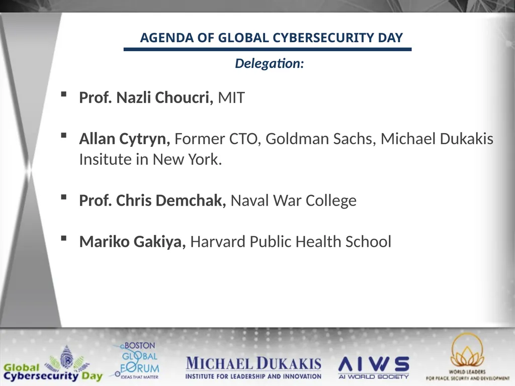 AGENDA OF GLOBAL CYBERSECURITY DAY December 12: - slide 7 of 12