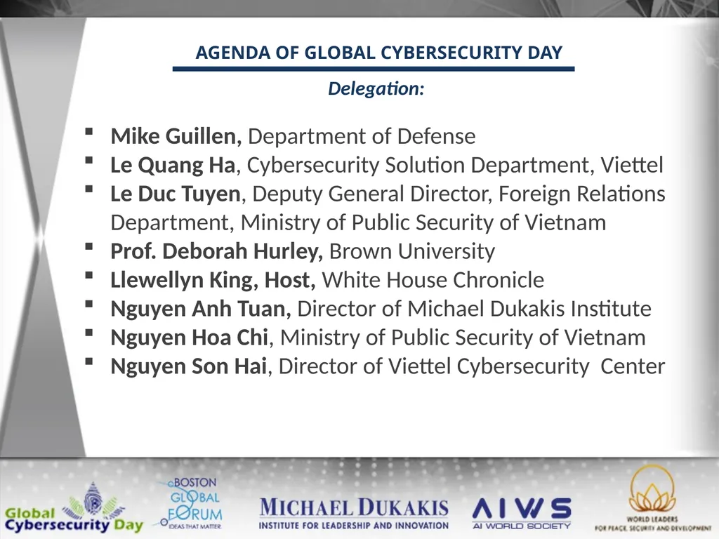 AGENDA OF GLOBAL CYBERSECURITY DAY December 12: - slide 8 of 12