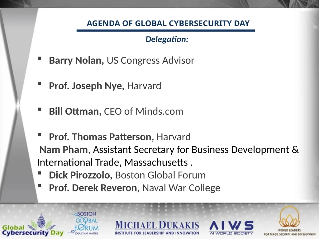 AGENDA OF GLOBAL CYBERSECURITY DAY December 12: - slide 9 of 12