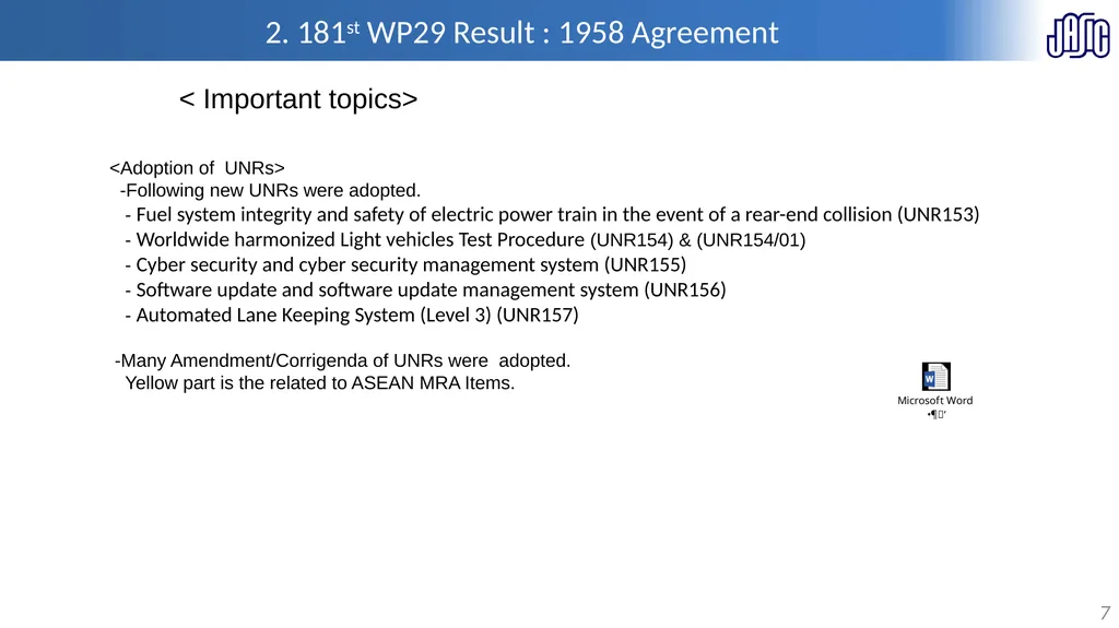 Information on WP.29 activities 26th, 27th Jan. - slide 7 of 13