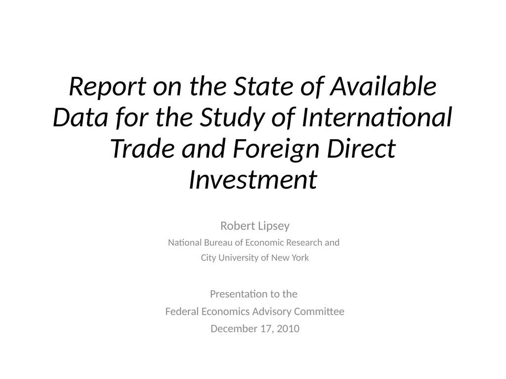 Report on the State of Available Data for the - slide 1 of 16