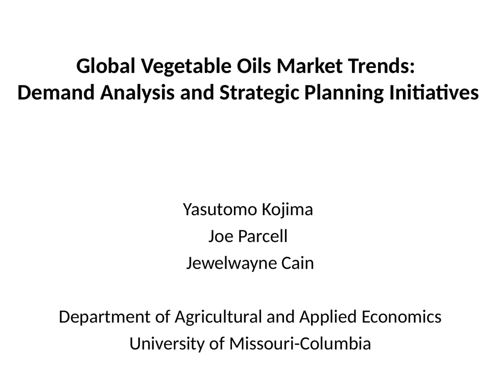 Global Vegetable Oils Market Trends: Demand - slide 1 of 24