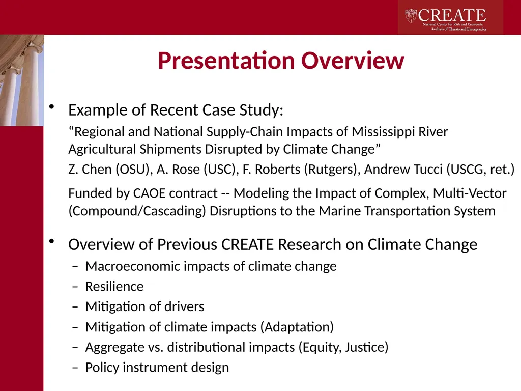 Research on Climate Change at CREATE Adam Rose - slide 2 of 17