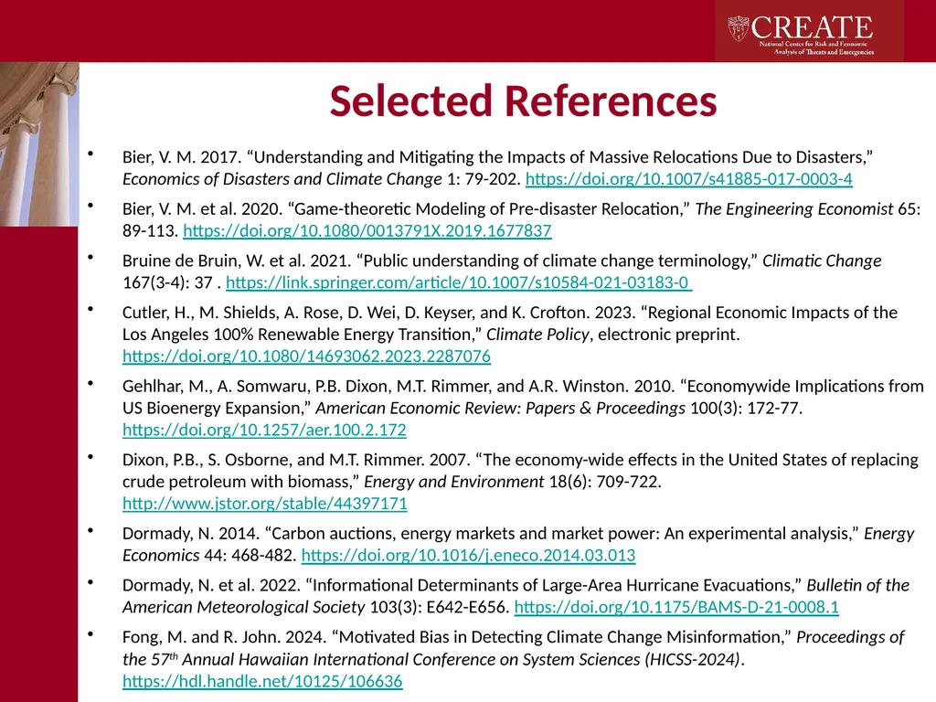 Research on Climate Change at CREATE Adam Rose - slide 16 of 17