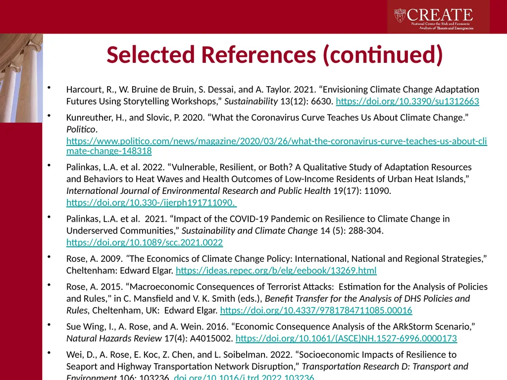 Research on Climate Change at CREATE Adam Rose - slide 17 of 17