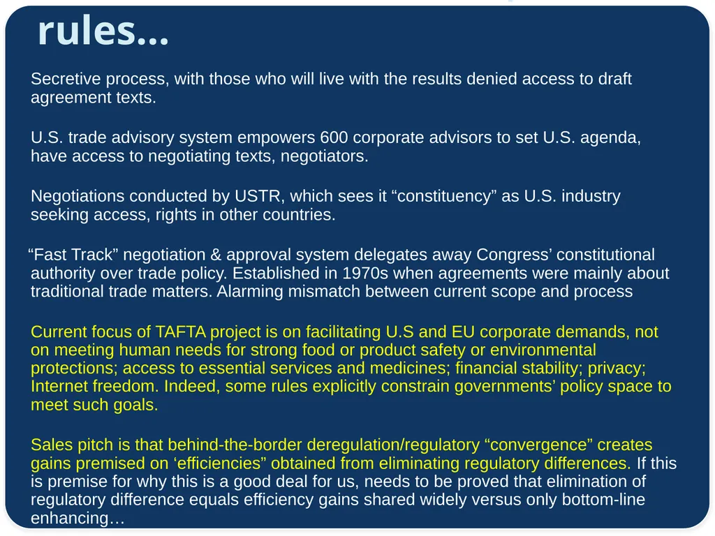 Consumer Perspective on TAFTA Agenda Lori Wallach - slide 16 of 17