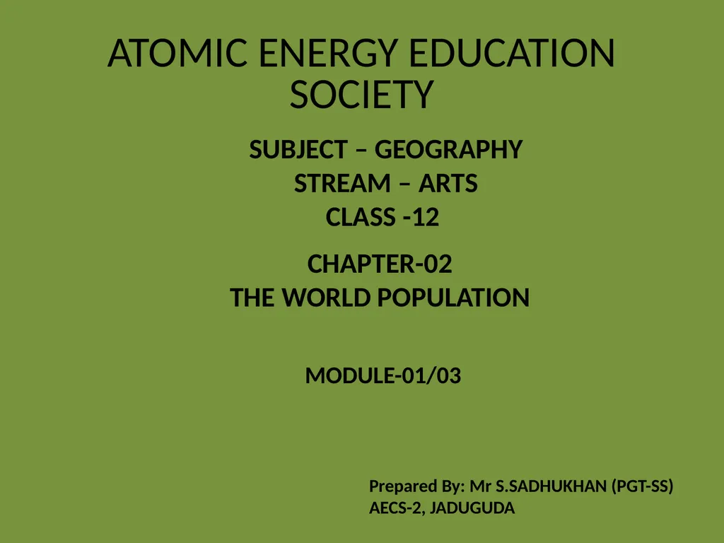 ATOMIC ENERGY EDUCATION SOCIETY SUBJECT –