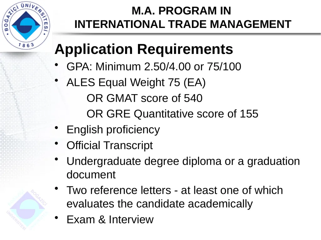DEPARTMENT OF INTERNATIONAL TRADE M.A. PROGRAM IN - slide 4 of 11