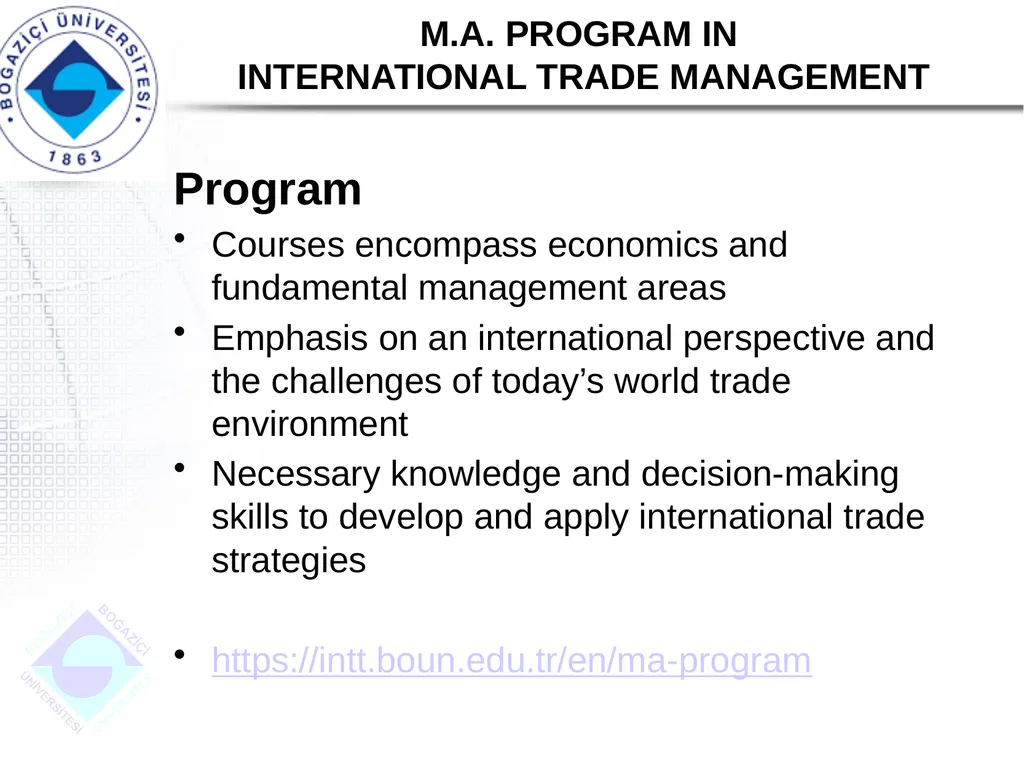 DEPARTMENT OF INTERNATIONAL TRADE M.A. PROGRAM IN - slide 6 of 11