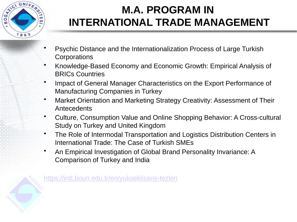 DEPARTMENT OF INTERNATIONAL TRADE M.A. PROGRAM IN - slide 10 of 11