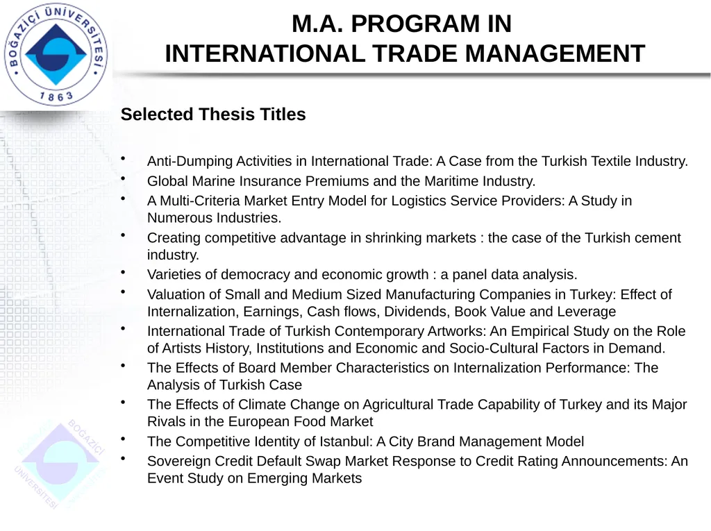 DEPARTMENT OF INTERNATIONAL TRADE M.A. PROGRAM IN - slide 9 of 11