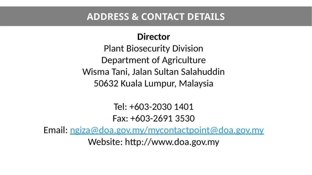 Director Plant Biosecurity Division Department of