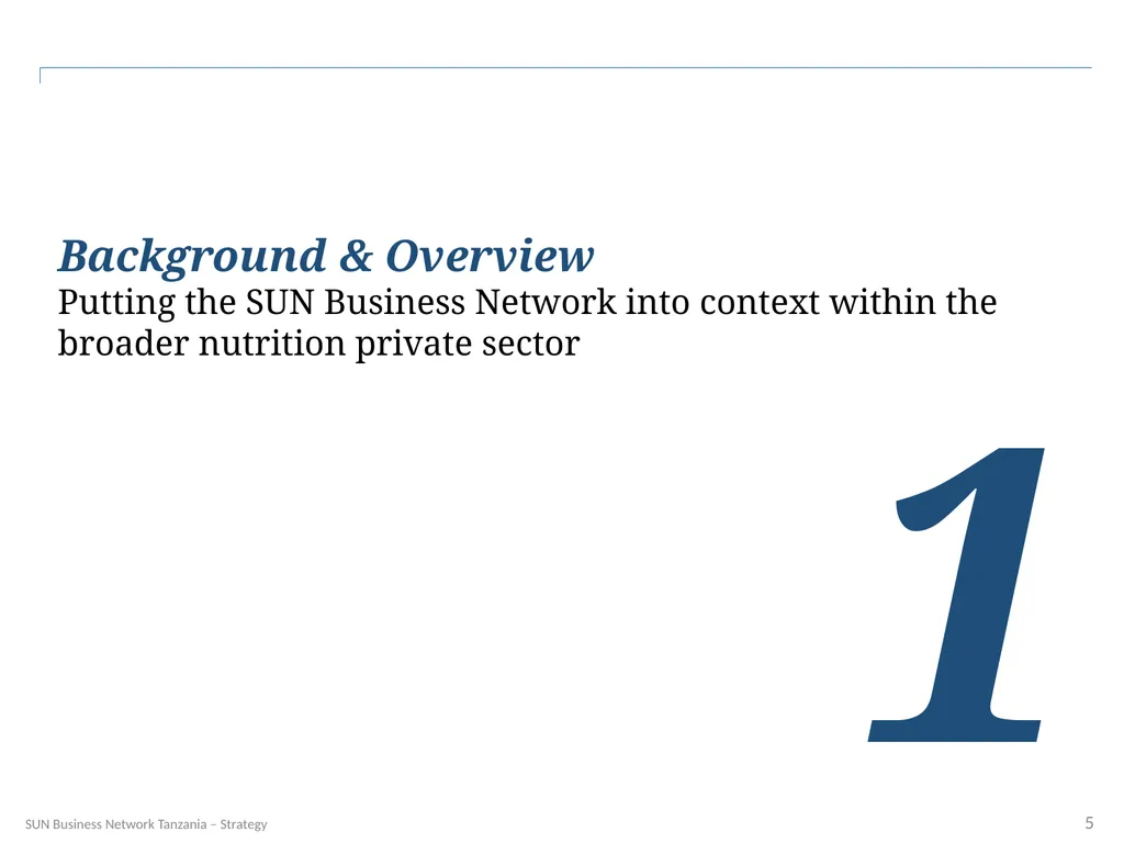 SUN Business Network Tanzania Strategy 2016 – 2018 - slide 5 of 54