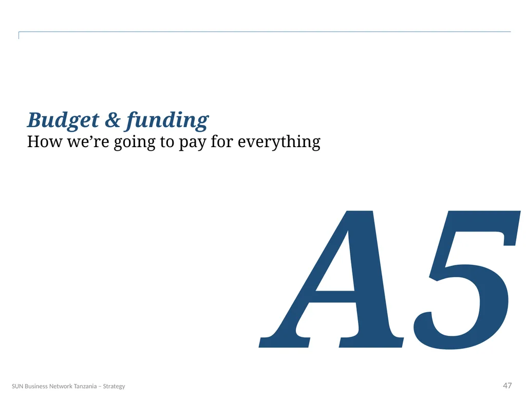 SUN Business Network Tanzania Strategy 2016 – 2018 - slide 47 of 54