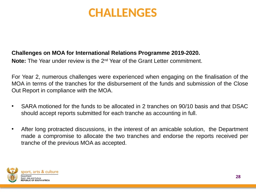 UPDATE ON SUPPORT PROVIDED BY THE DEPARTMENT OF - slide 28 of 30