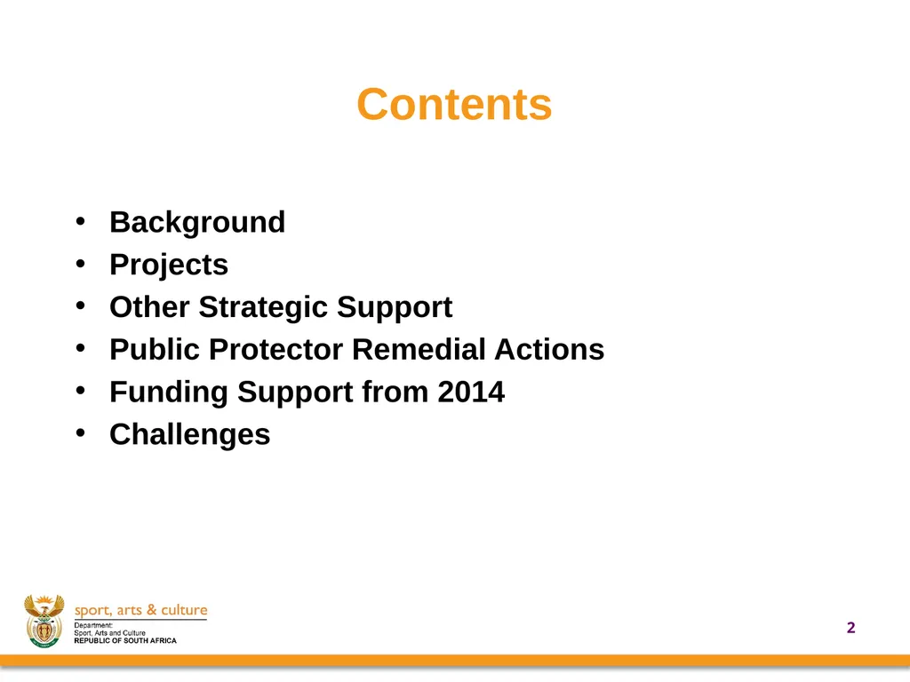 UPDATE ON SUPPORT PROVIDED BY THE DEPARTMENT OF - slide 2 of 30