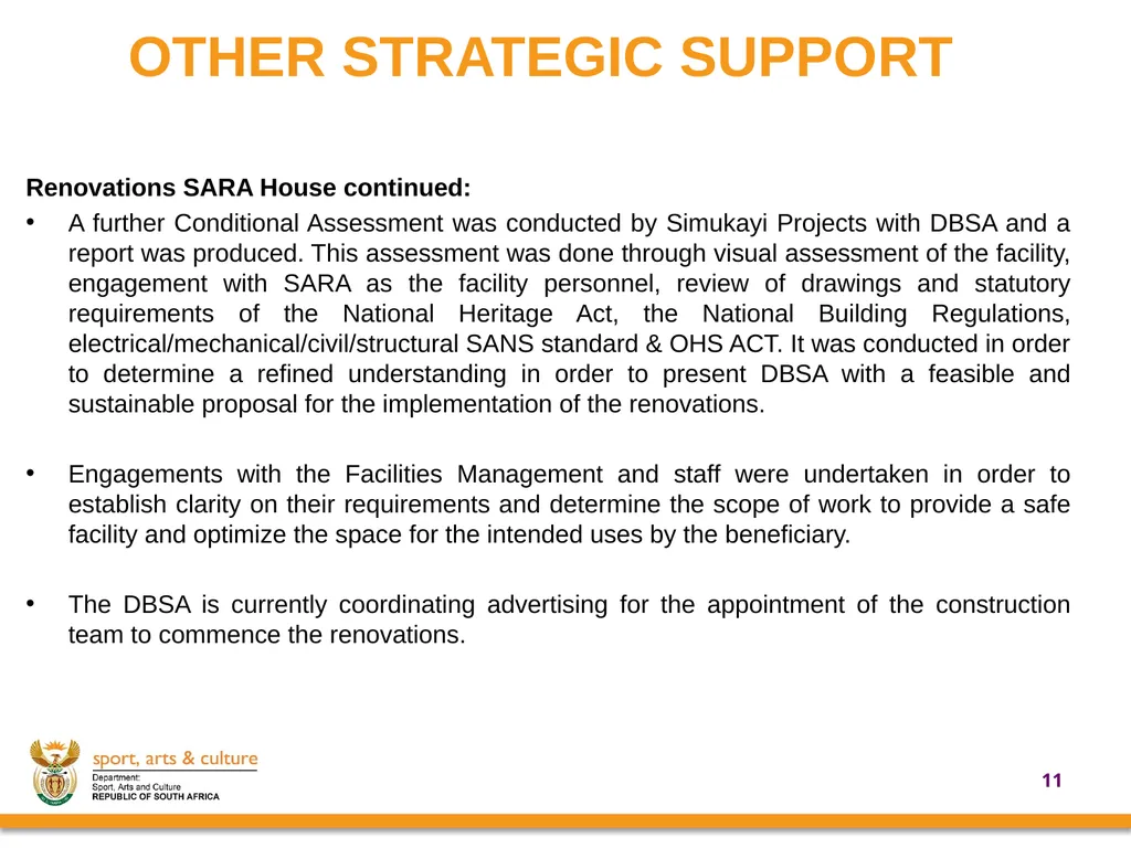 UPDATE ON SUPPORT PROVIDED BY THE DEPARTMENT OF - slide 11 of 30