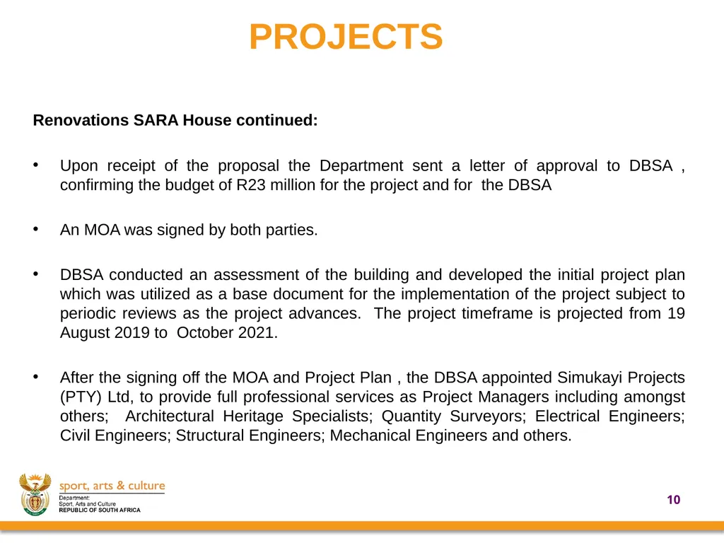 UPDATE ON SUPPORT PROVIDED BY THE DEPARTMENT OF - slide 10 of 30