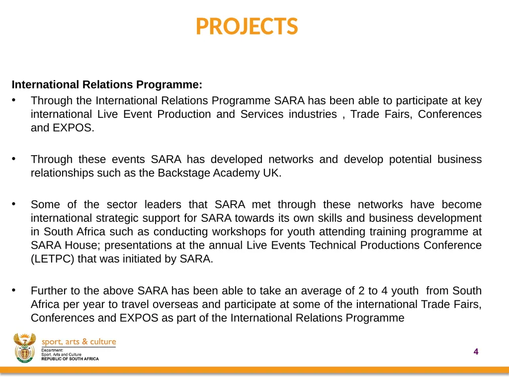 UPDATE ON SUPPORT PROVIDED BY THE DEPARTMENT OF - slide 4 of 30