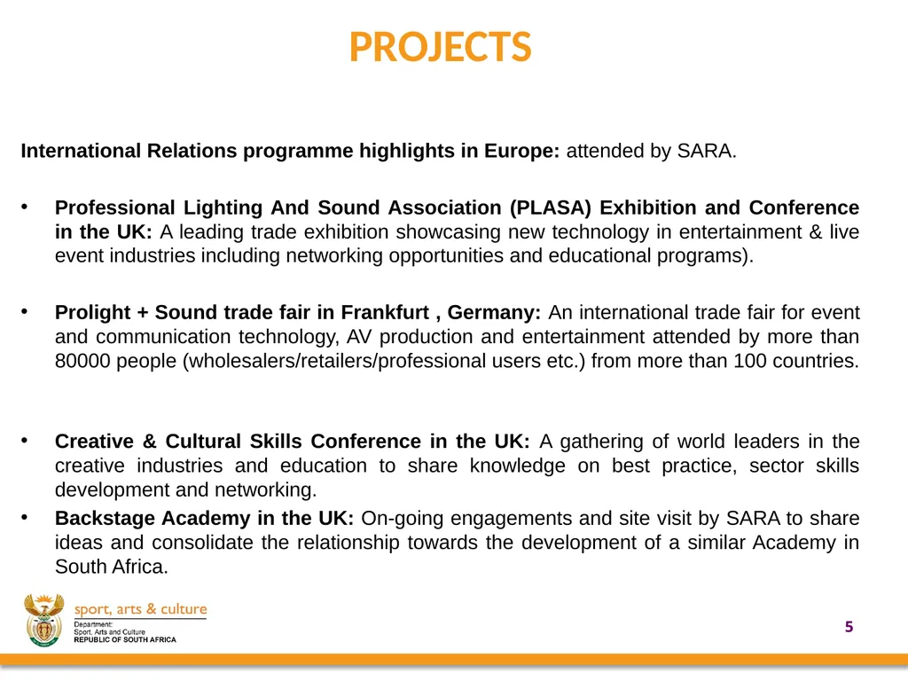 UPDATE ON SUPPORT PROVIDED BY THE DEPARTMENT OF - slide 5 of 30