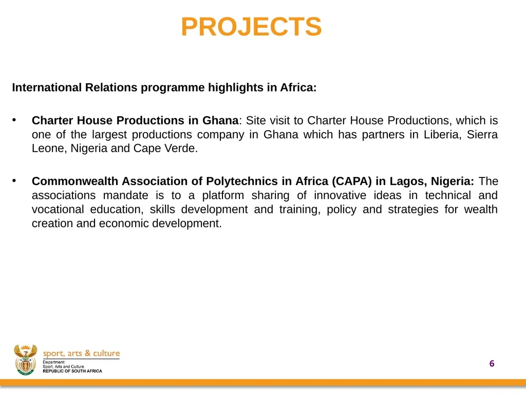 UPDATE ON SUPPORT PROVIDED BY THE DEPARTMENT OF - slide 6 of 30