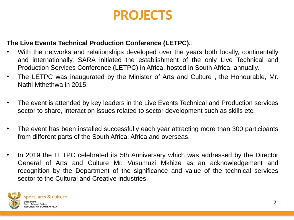 UPDATE ON SUPPORT PROVIDED BY THE DEPARTMENT OF - slide 7 of 30