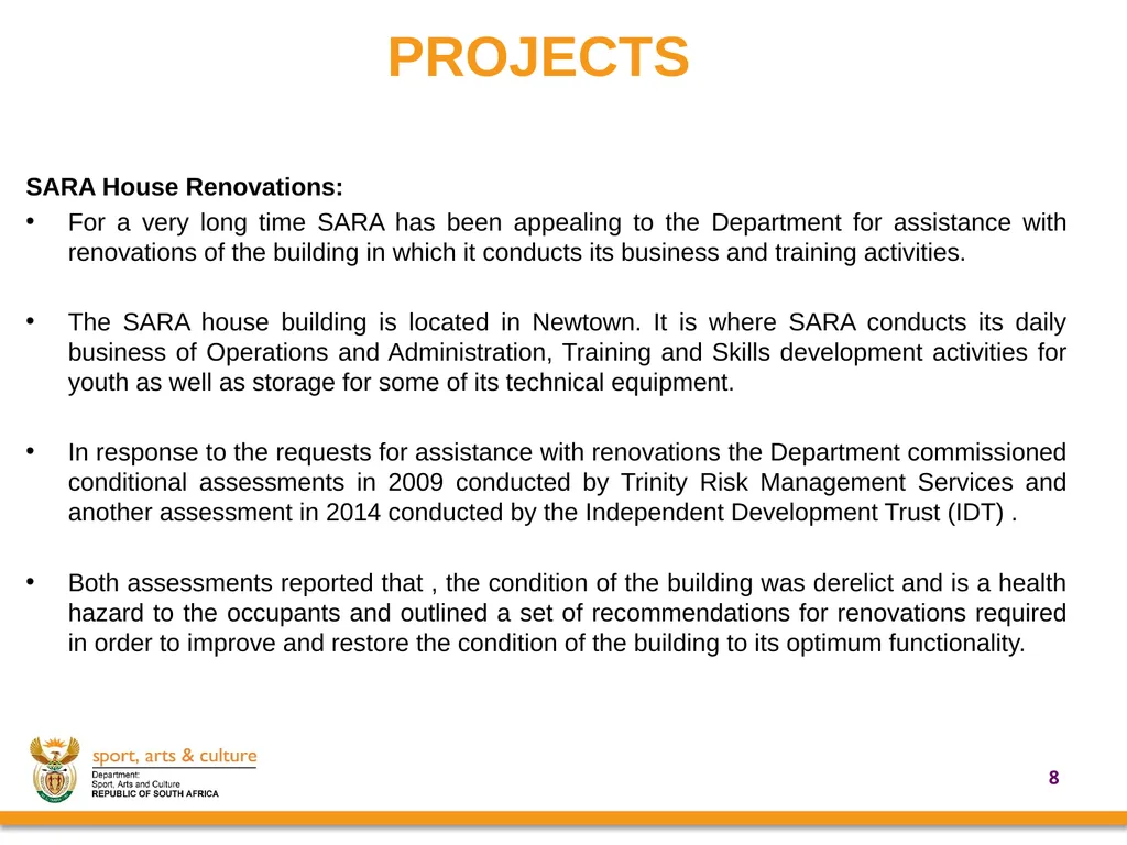 UPDATE ON SUPPORT PROVIDED BY THE DEPARTMENT OF - slide 8 of 30