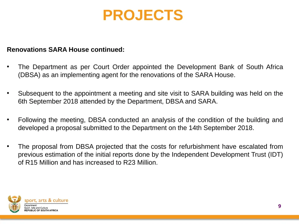UPDATE ON SUPPORT PROVIDED BY THE DEPARTMENT OF - slide 9 of 30