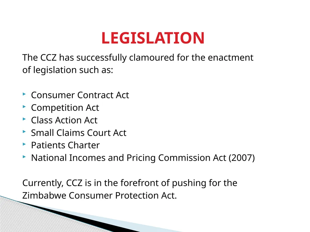CONSUMER PROTECTION IN ZIMBABWE Presentation by - slide 4 of 19
