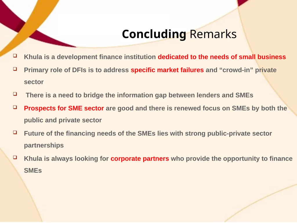 SME FINANCING OPPORTUNITIES – BRIDGING THE GAP - slide 20 of 21