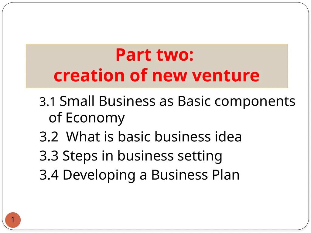 Part two: creation of new venture 3.1 Small