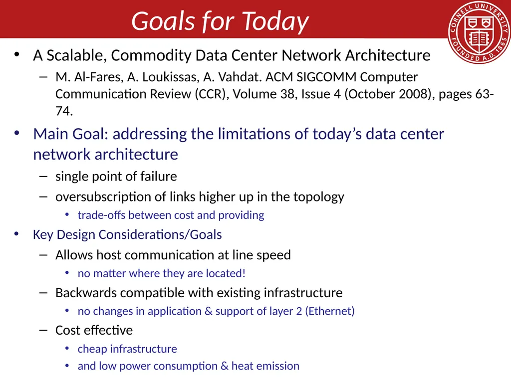 Data Center Network Topologies: FatTree Hakim - slide 2 of 29