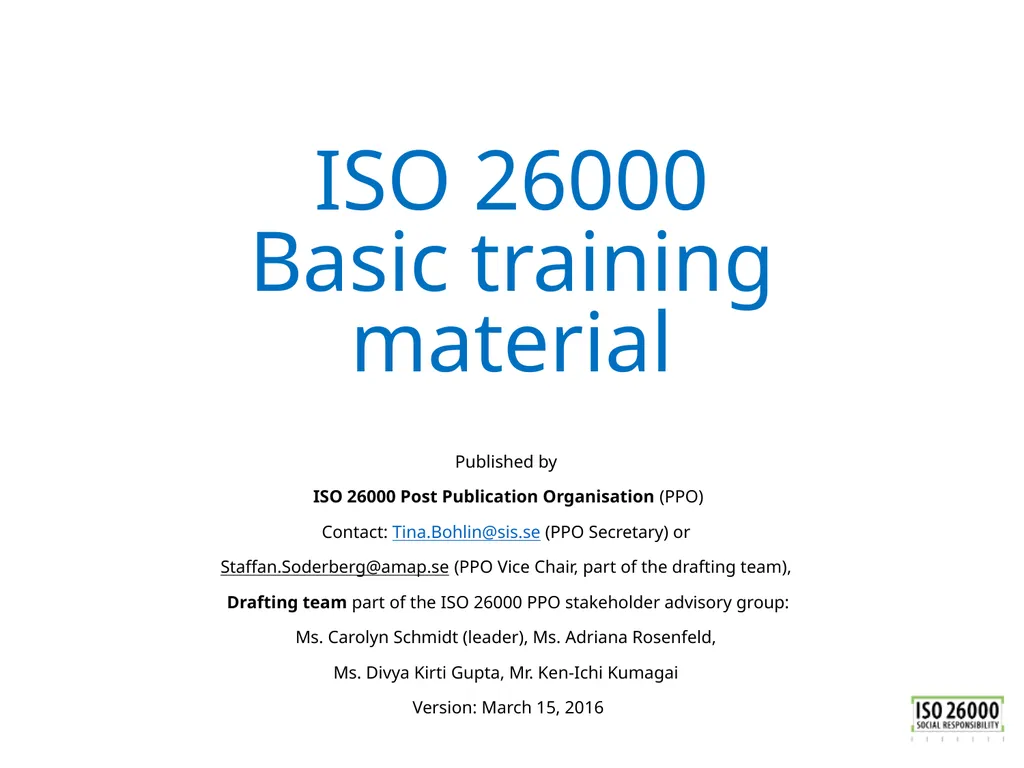 ISO 26000 Basic training material Published by ISO - slide 1 of 59