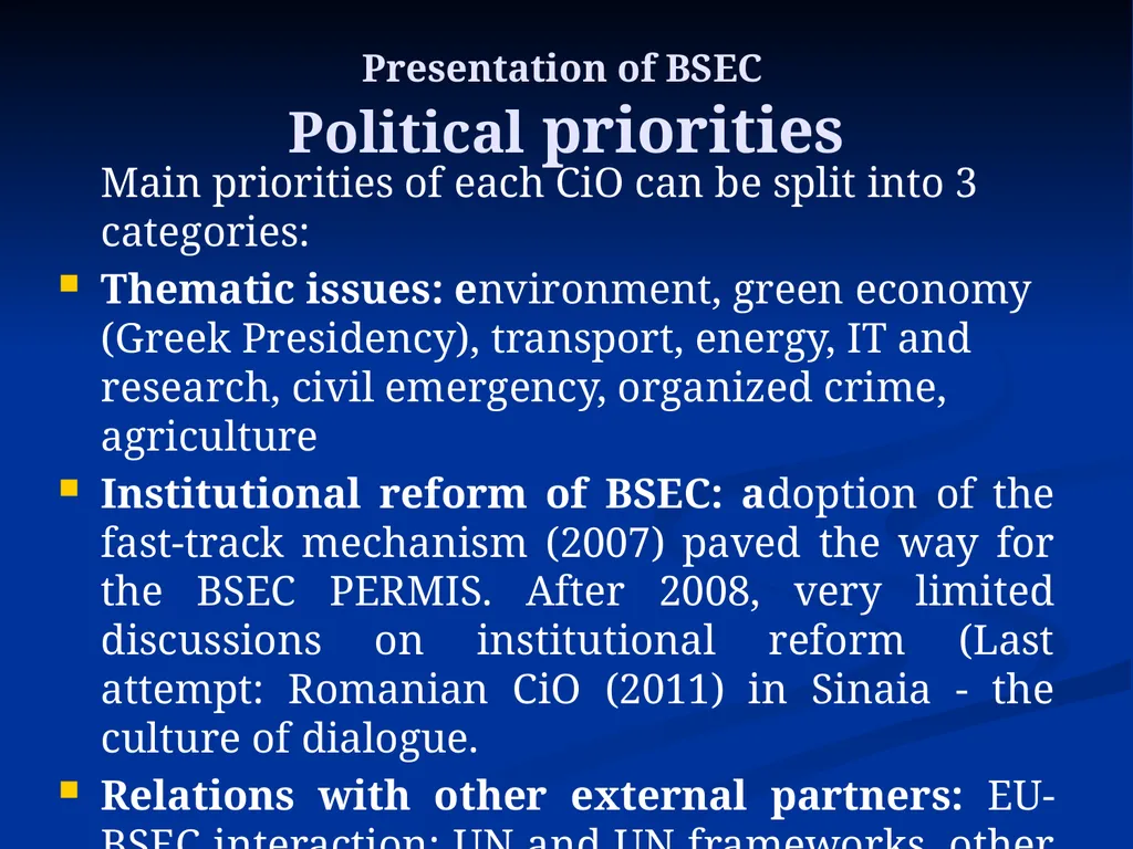 The Black Sea Economic Cooperation (BSEC): 20 - slide 13 of 29