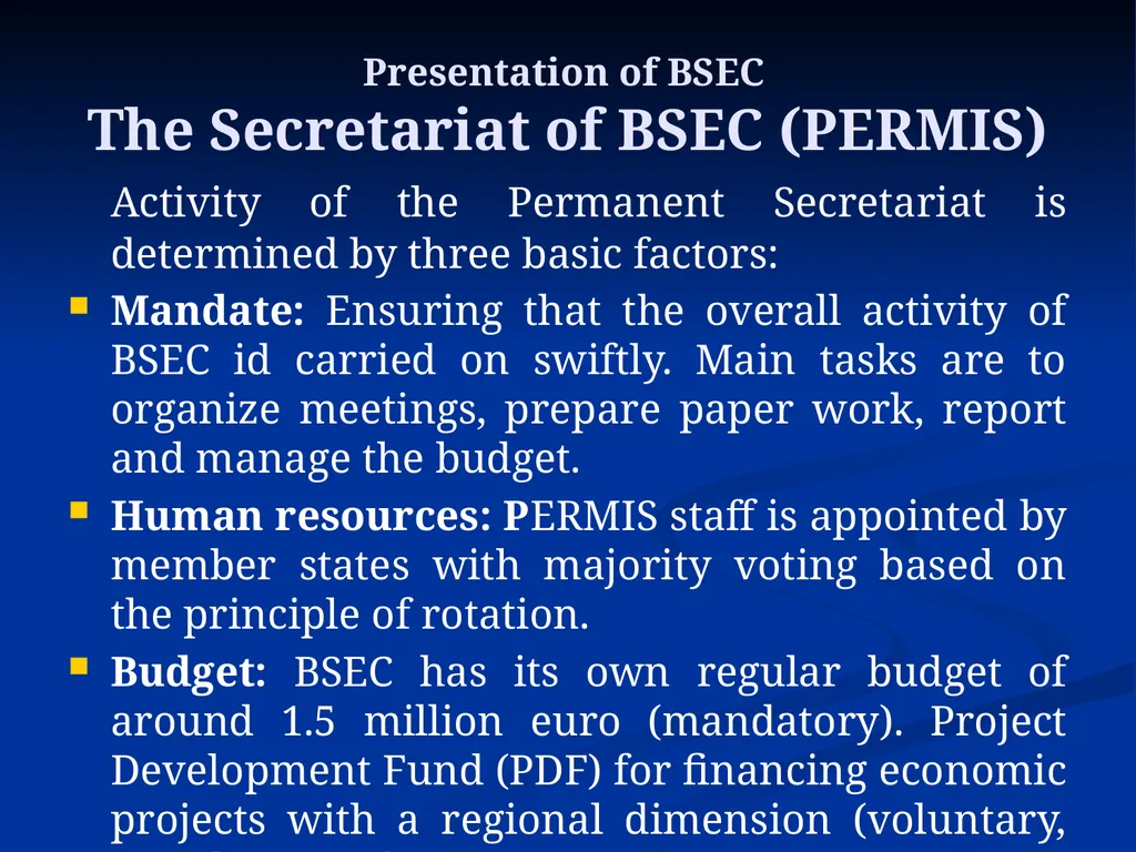 The Black Sea Economic Cooperation (BSEC): 20 - slide 15 of 29