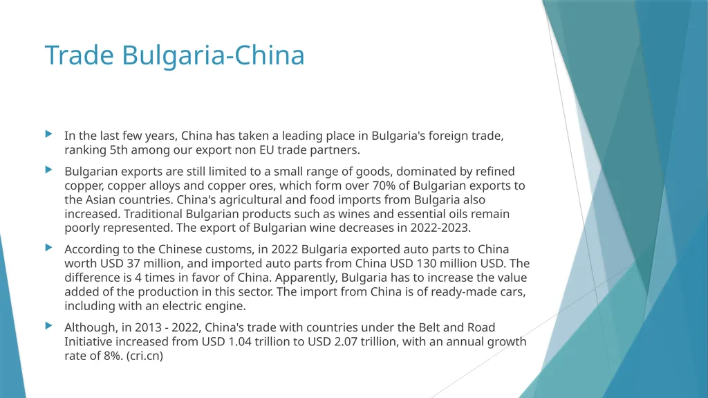 Trade relations between Bulgaria and China - slide 8 of 10