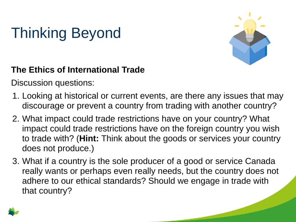 International Trade Grade 10+ A Special Note for - slide 14 of 15