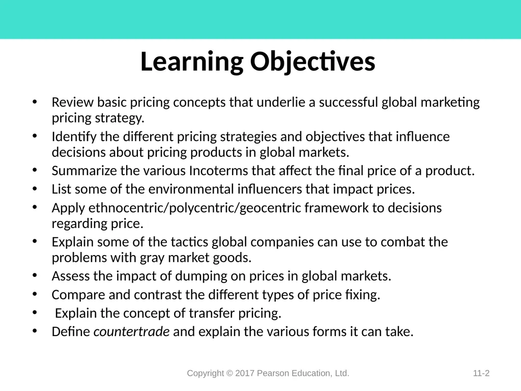 Pricing Decisions Chapter 11 Learning Objectives - slide 2 of 34