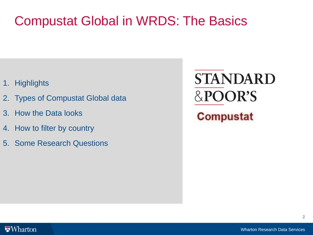 Compustat Global in WRDS: The Basics I. What is - slide 2 of 27