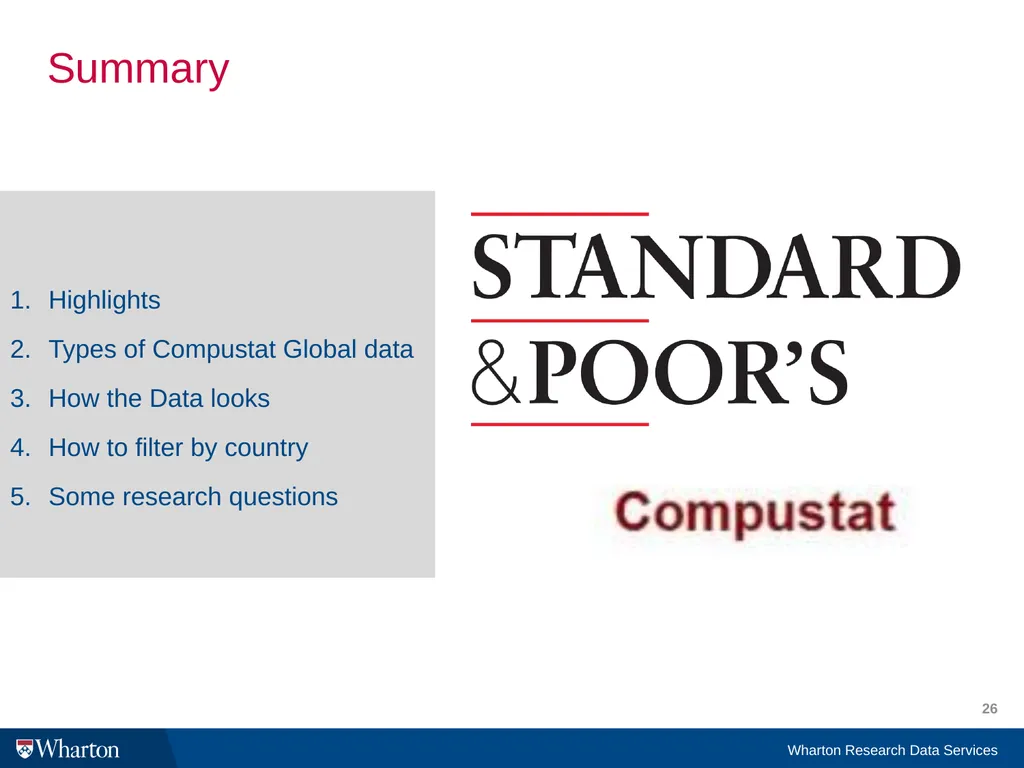 Compustat Global in WRDS: The Basics I. What is - slide 26 of 27