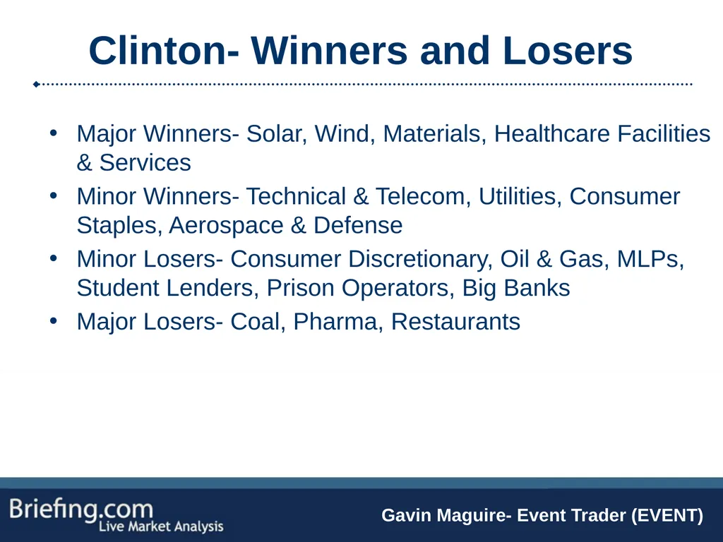 The Briefing Trader Election Playbook SPEAKERS: - slide 13 of 47