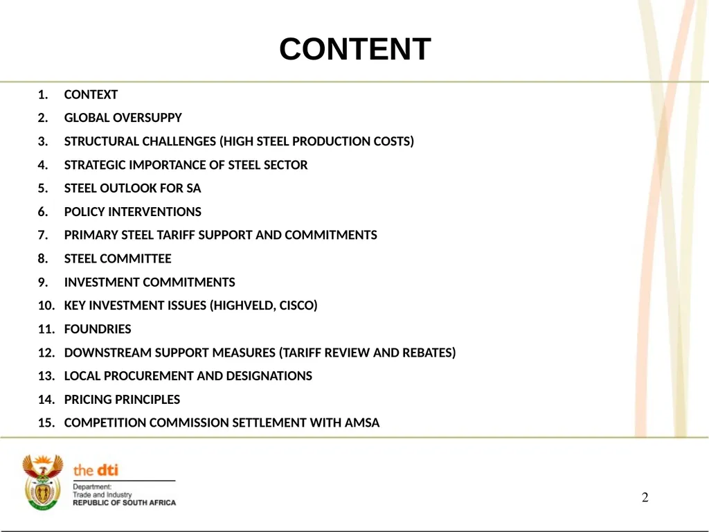 PRESENTATION TO THE JOINT PORTFOLIO COMMITTEES ON - slide 2 of 25