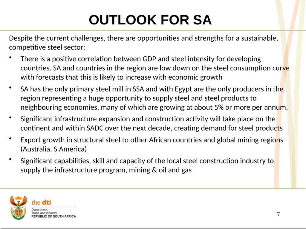 PRESENTATION TO THE JOINT PORTFOLIO COMMITTEES ON - slide 7 of 25